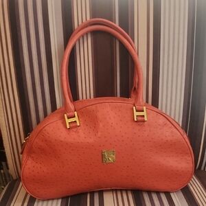 MCM Coral Ostrich Bag